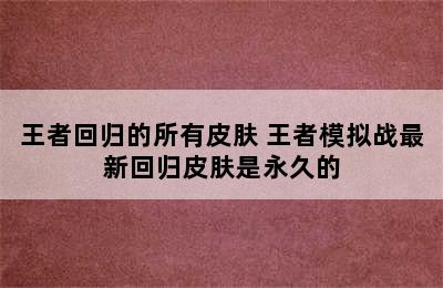 王者回归的所有皮肤 王者模拟战最新回归皮肤是永久的